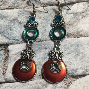 💍 Red and Teal Earrings
